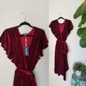 NWT Modcloth Burgundy Vevet Faux Wrap Dress Sz 4X